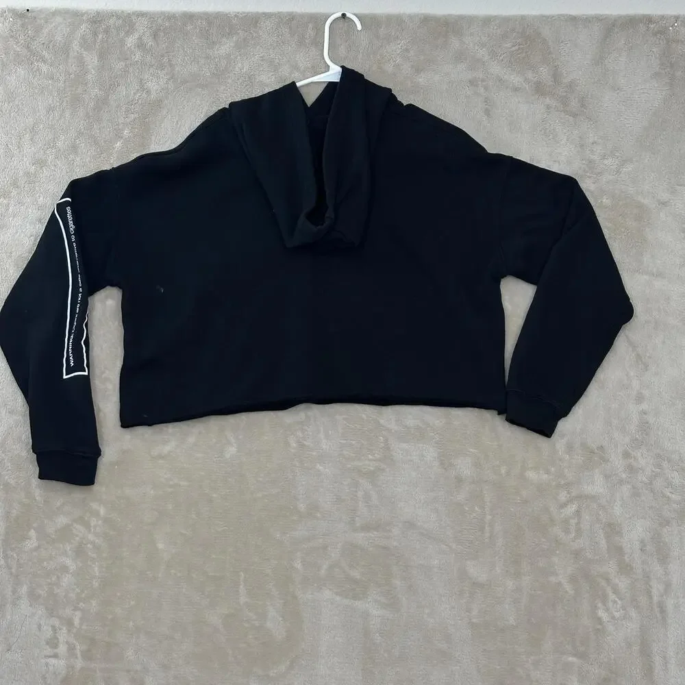 Bella + Canvas Hoodie Womens XL Black Cropped Cigar Warning Graphic Logo Fleece